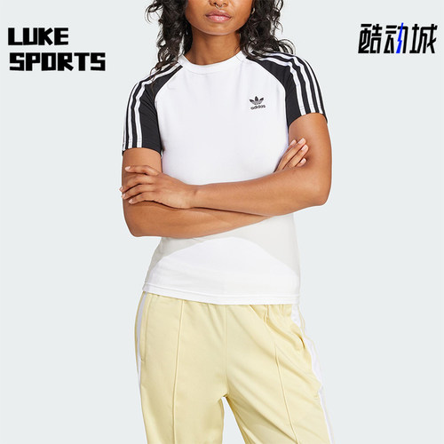 Adidas/阿迪达斯正品三叶草女士休闲修身运动针织透气短袖JD0834