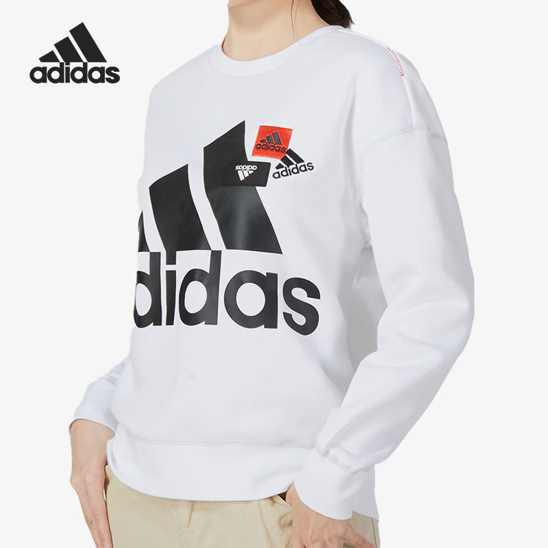 Adidas/阿迪达斯正品新款女士针织圆领印花休闲卫衣HM5298