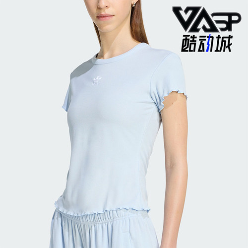 Adidas/阿迪达斯正品2026年女士简约经典波浪边运动短袖T恤KE1108