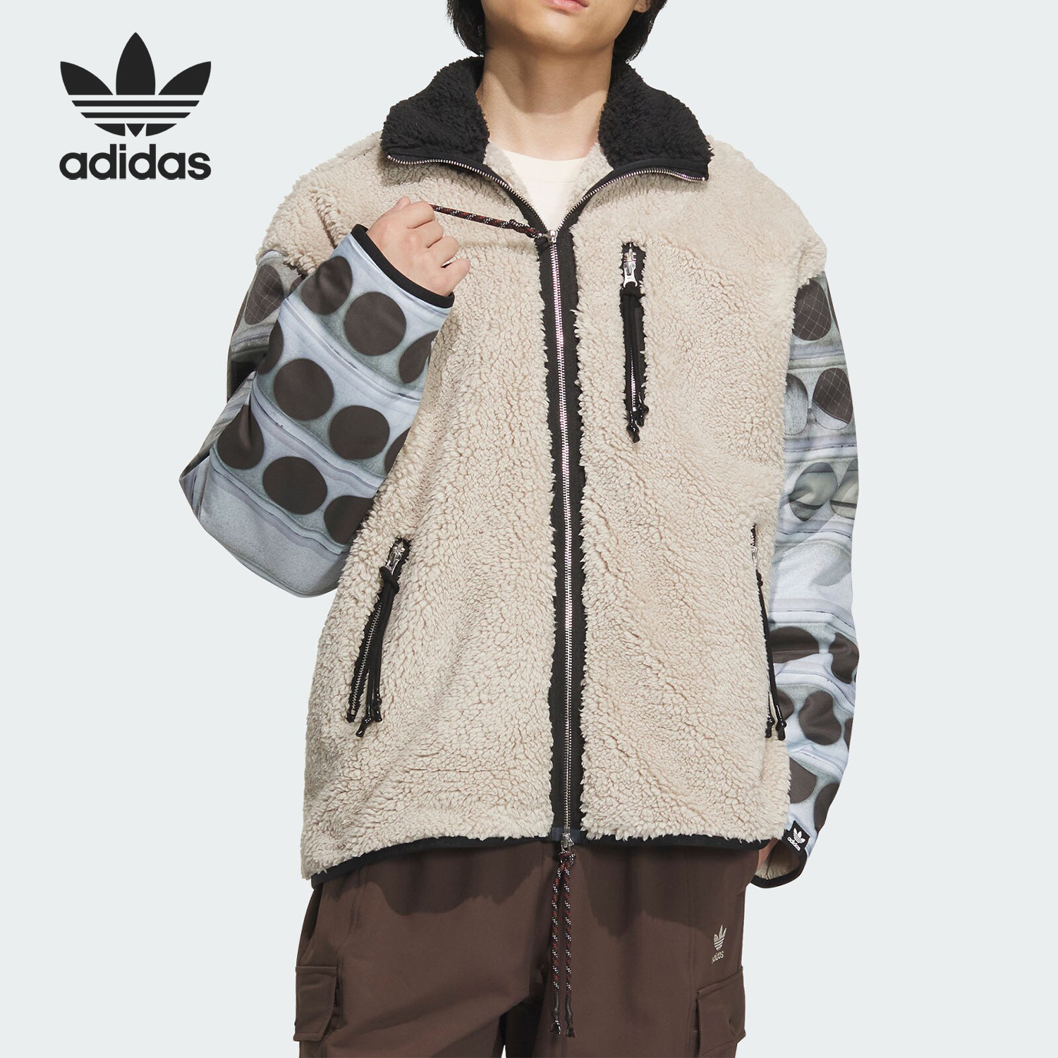Adidas/阿迪达斯正品三叶草男女加绒运动宽松夹克外套IY9514