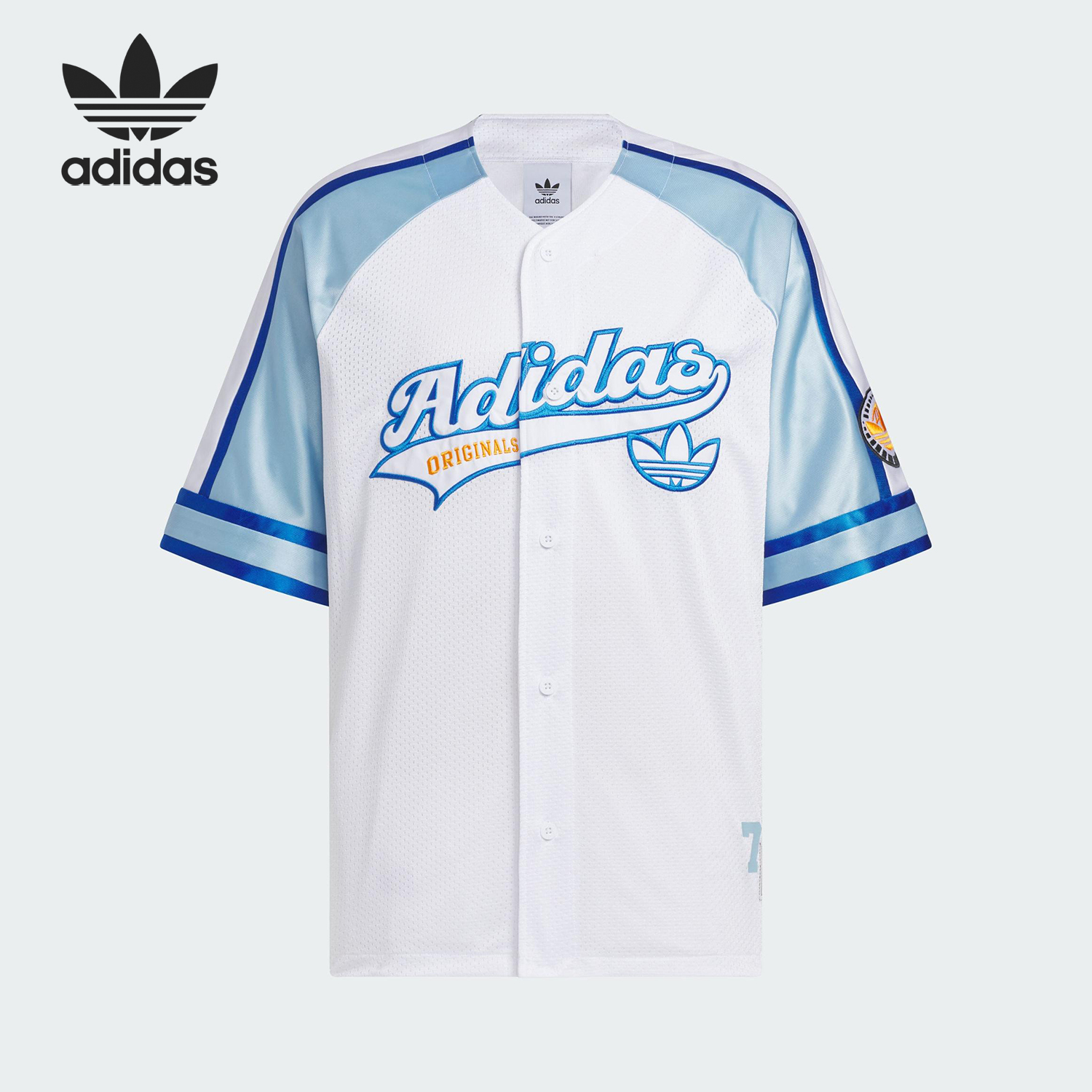 Adidas/阿迪达斯官方正品三叶草男女时尚简约V领短袖T恤JN0768