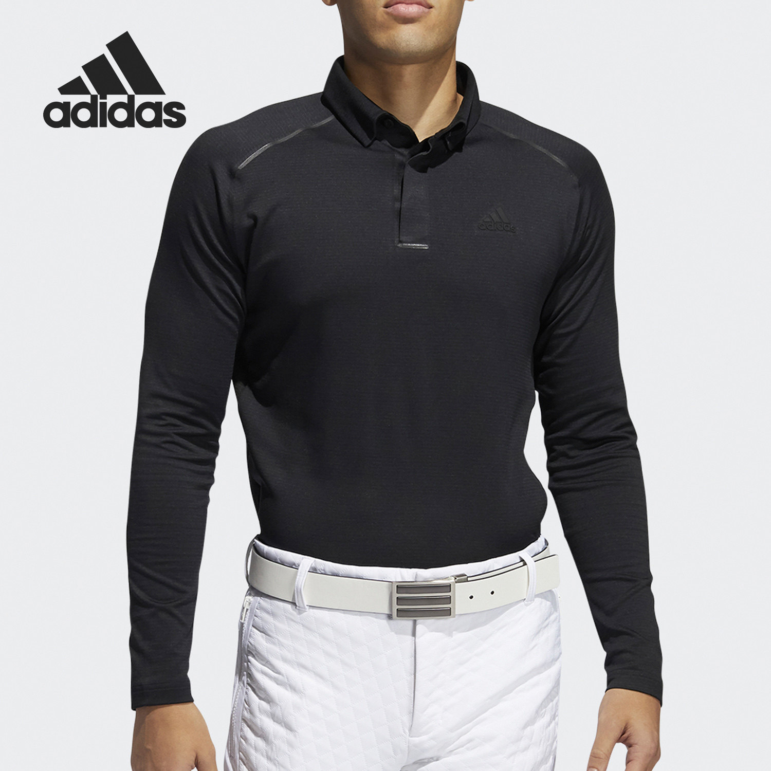 Adidas阿迪达斯正品男吸湿翻领弹力高尔夫排汗运动长袖T恤FS6844