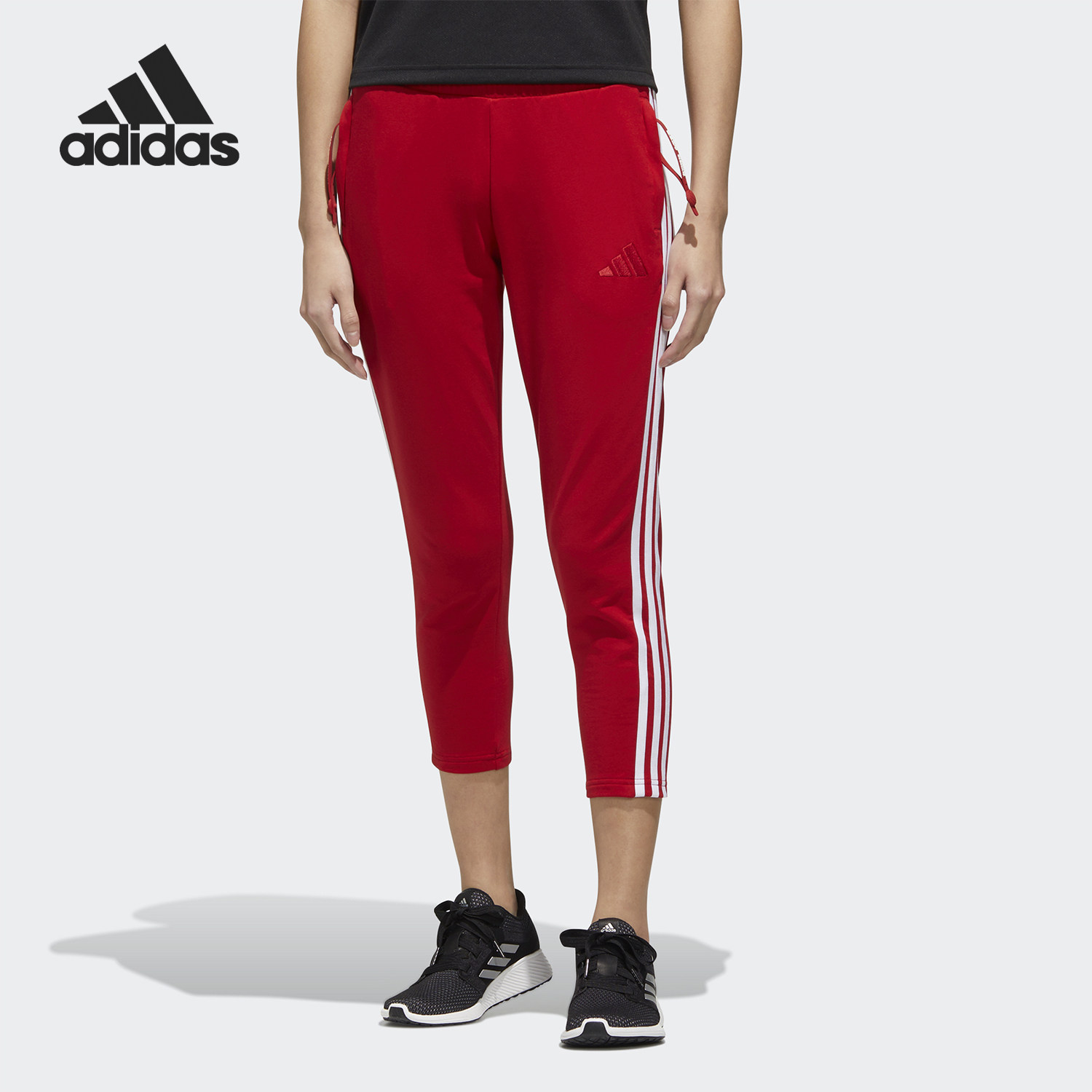 Adidas阿迪达斯正品女三条修身针织百搭亚洲休闲运动长裤GP6399