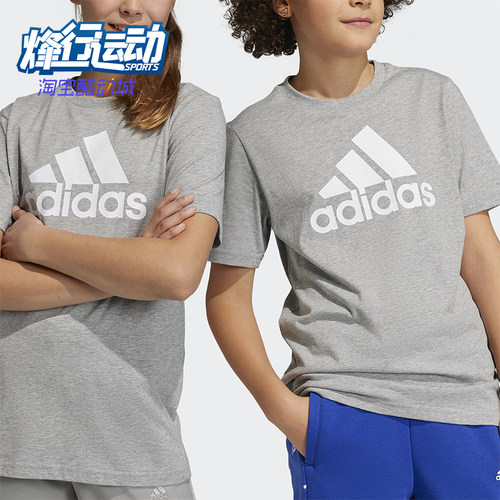 Adidas/阿迪达斯正品2025夏季款大童日常经典针织休闲短袖HR6379