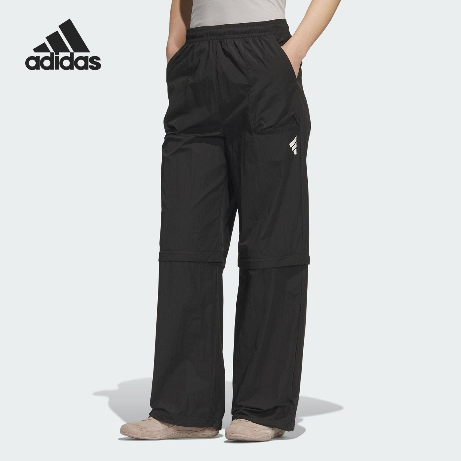 Adidas/阿迪达斯官方正品2025女士运动宽松梭织休闲长裤KC3778