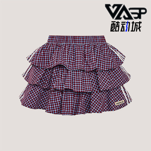 Adidas/阿迪达斯正品三叶草女士运动时尚潮流格子复古短裙KU9399