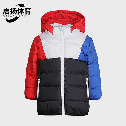 Adidas/阿迪达斯正品冬季婴童经典运动保暖拼接连帽羽绒服GG3563