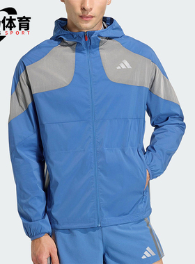 Adidas/阿迪达斯正品2025冬季款男士运动连帽拼接跑步外套KB1492