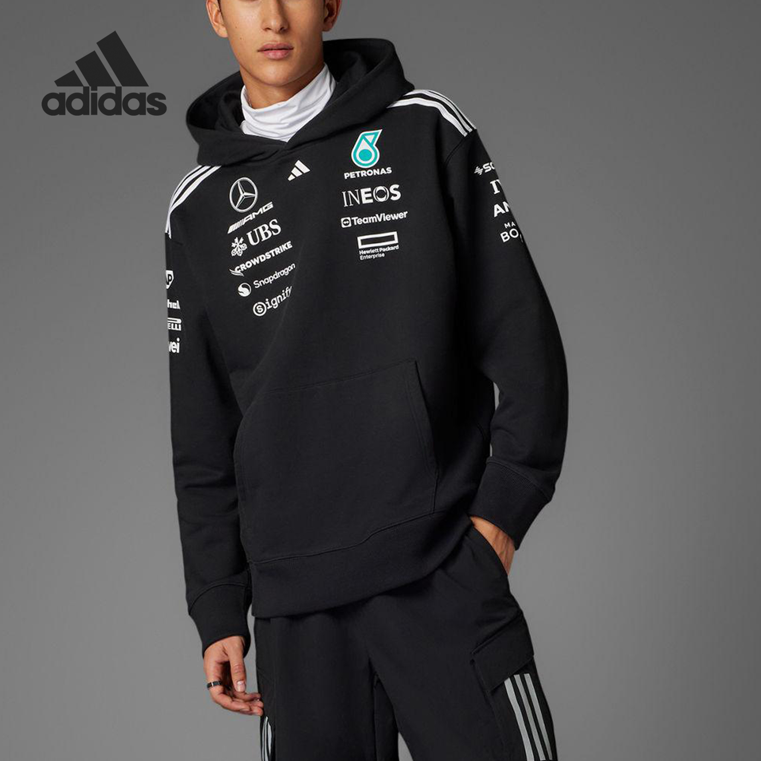 Adidas/阿迪达斯官方正品2025新款男士宽松针织连帽卫衣JW5385