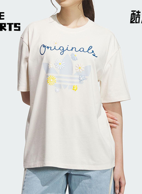 Adidas/阿迪达斯正品三叶草女士花卉印花经典居家休闲短袖KB8958