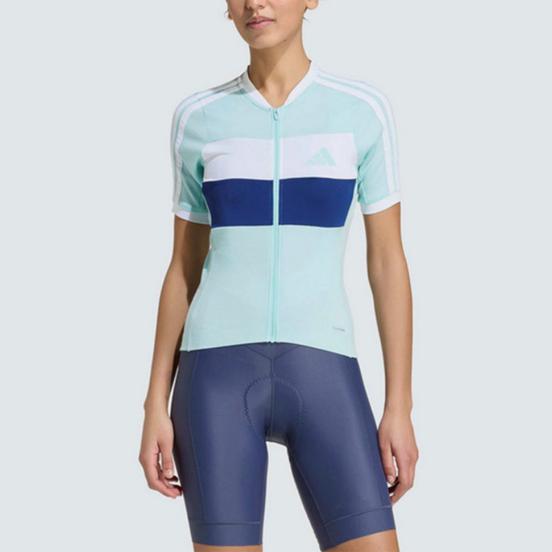 Adidas/阿迪达斯正品比赛立领风骑行服女经典休闲舒适短袖KB9577