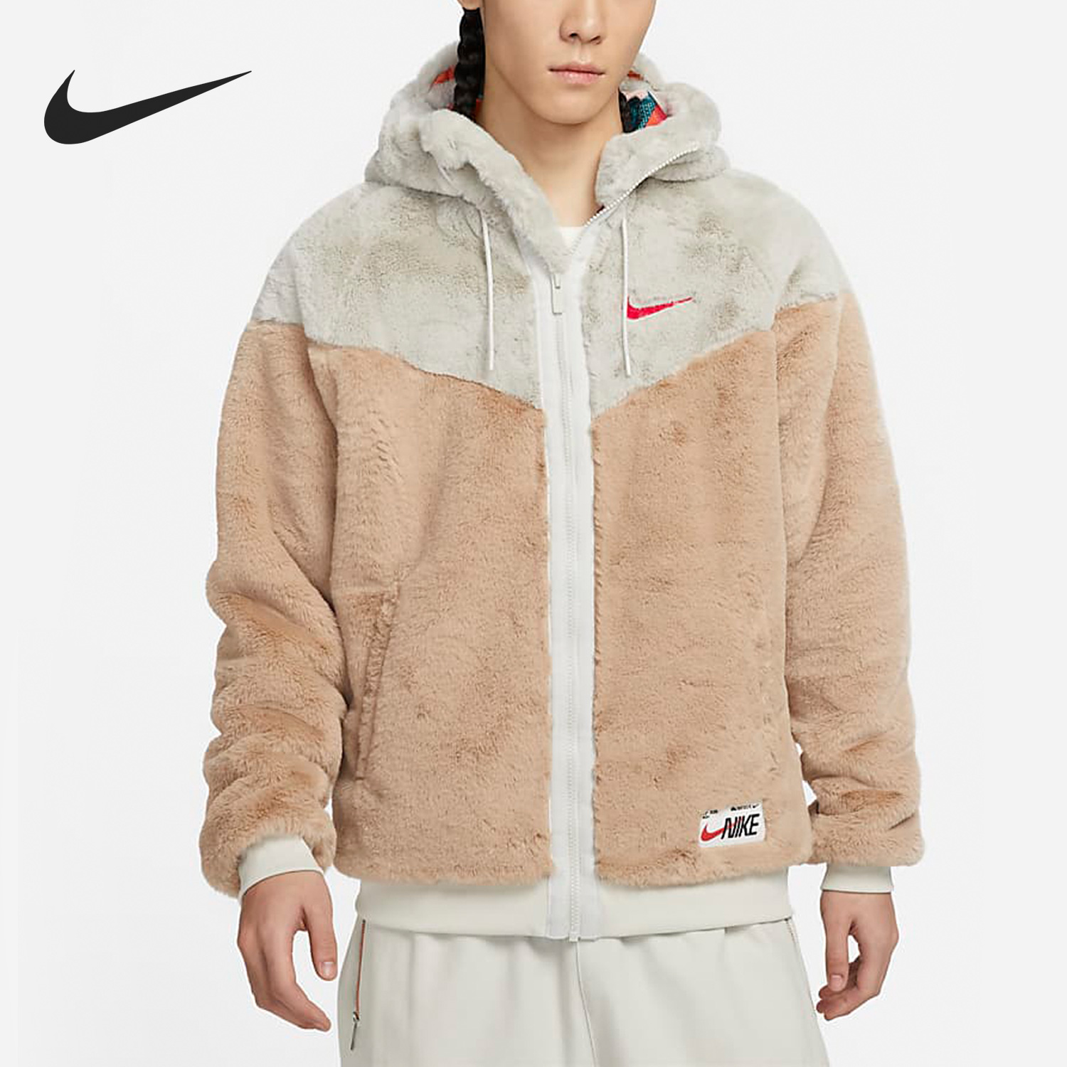 Nike/耐克正品春季新款男子人造皮草休闲连帽外套FD9895-200