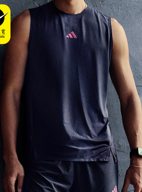 Adidas/阿迪达斯正品2026男士透气跑步侧开叉运动背心T恤KR5093