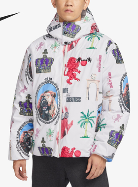 Nike/耐克正品冬季新款男子时尚印花保暖连帽羽绒服FB6975