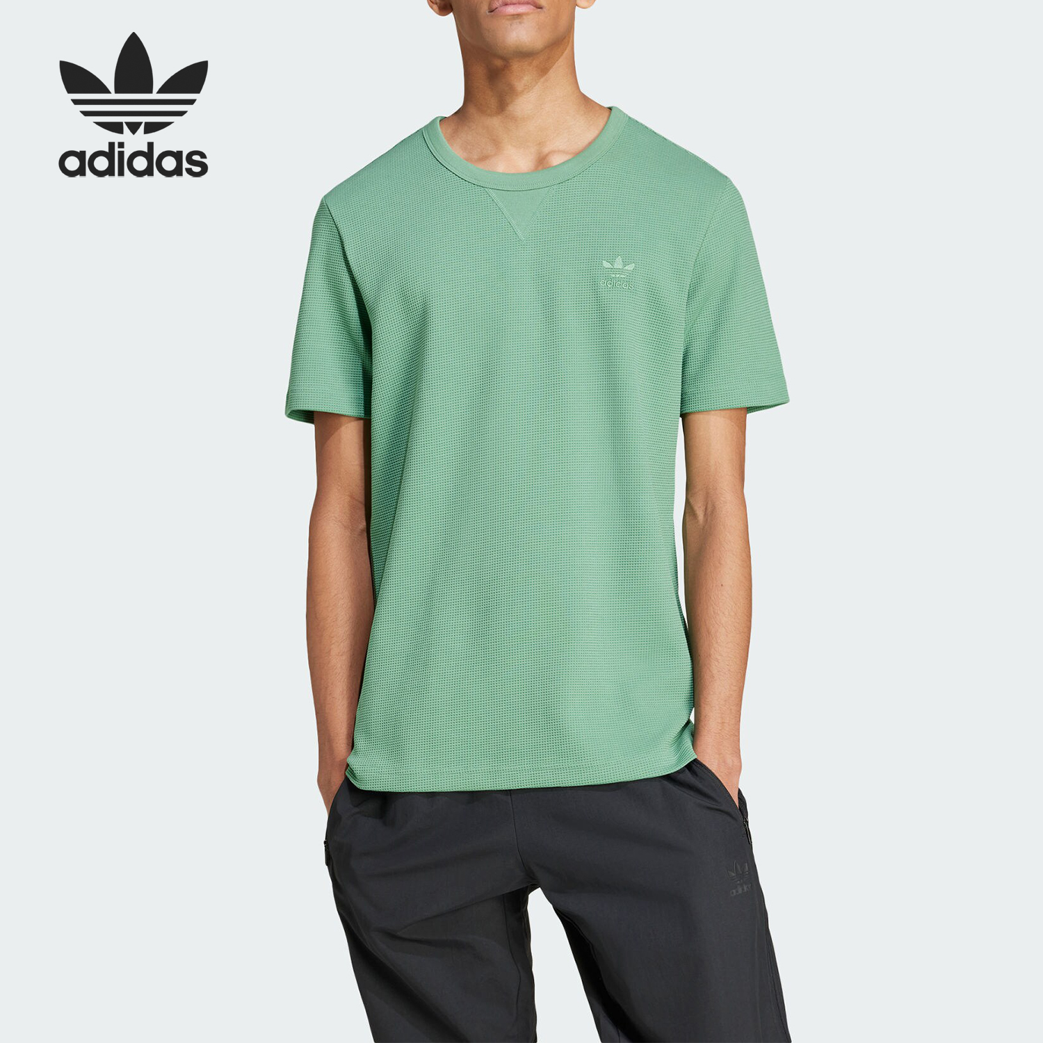 Adidas/阿迪达斯正品三叶草男士简约针织运动休闲短袖IY2303