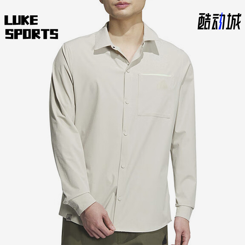阿迪达斯男士休闲翻领长袖衬衫