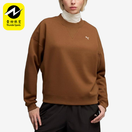 Puma/彪马正品ESSENTIALS女棕色圆领加绒经典宽松卫衣634735-07