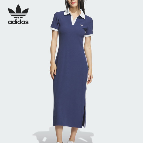Adidas/阿迪达斯官方正品三叶草女士修身长款透气连衣裙KF0317
