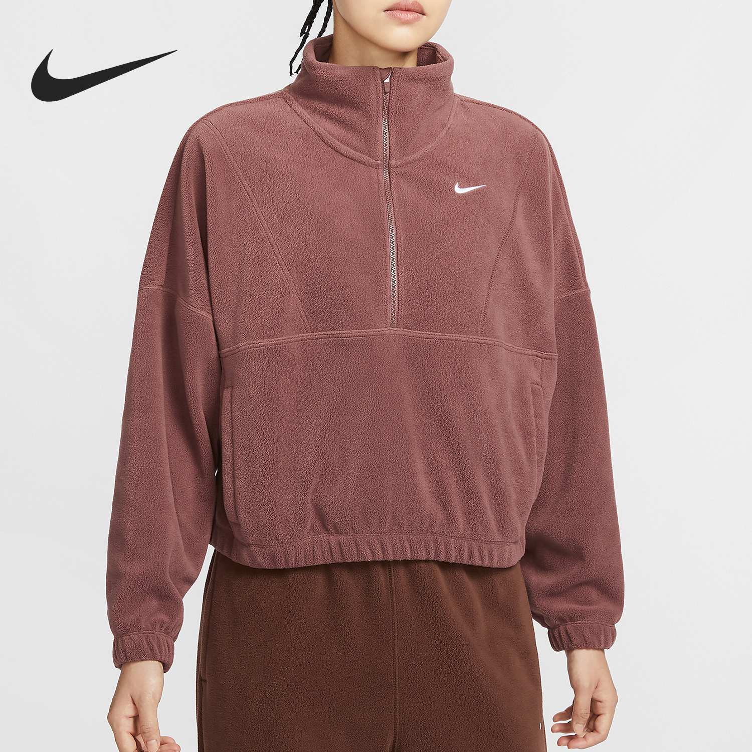 Nike/耐克正品2024冬新款女士摇粒绒半拉链卫衣FV7956-218