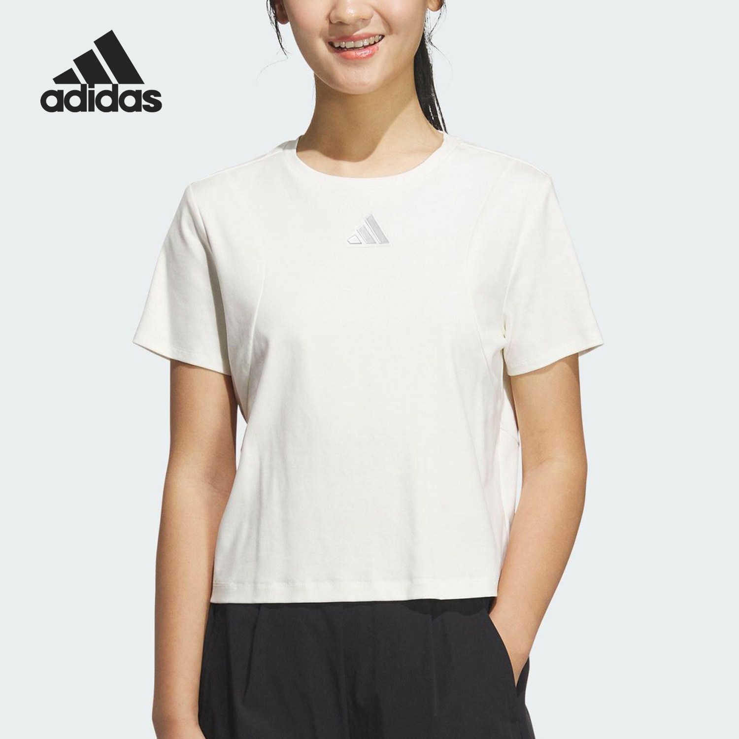 Adidas/阿迪达斯官方正品2025春夏新款女士短款简约短袖JM8819