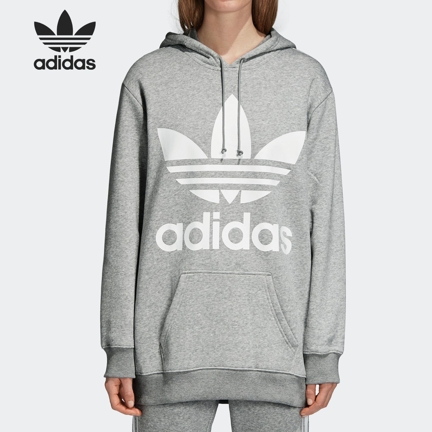 Adidas/阿迪达斯官方正品三叶草女子加绒运动休闲连帽卫衣DH3154