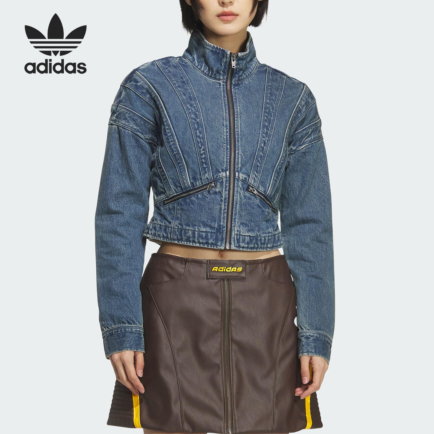 Adidas/阿迪达斯官方正品三叶草女士梭织牛仔宽松休闲外套KH1183