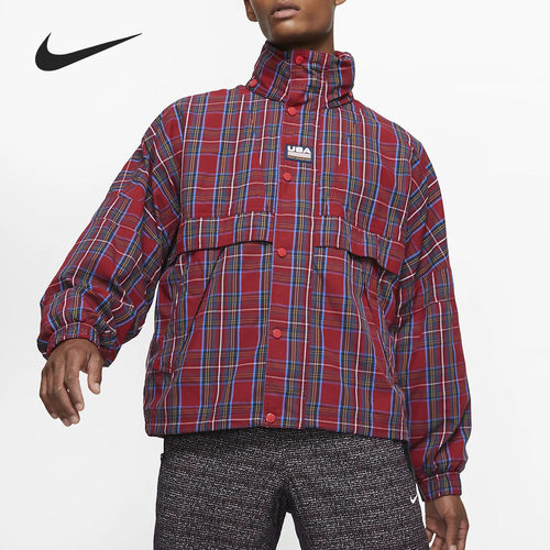 耐克男子复古格子立领夹克外套