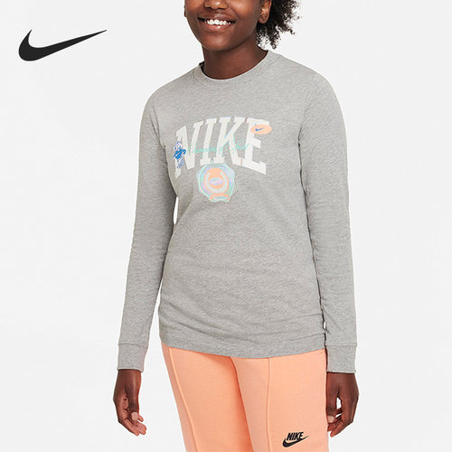 Nike/耐克正品字母印花大童运动休闲针织长袖T恤DR9629-063