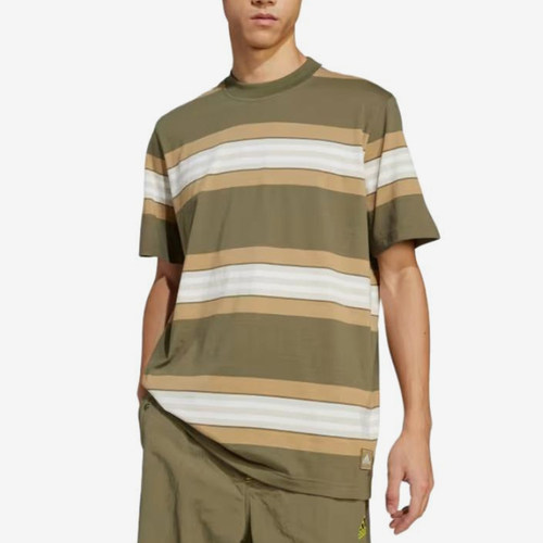 Adidas/阿迪达斯正品三叶草男橄榄白色经典条纹圆领短袖JD5414