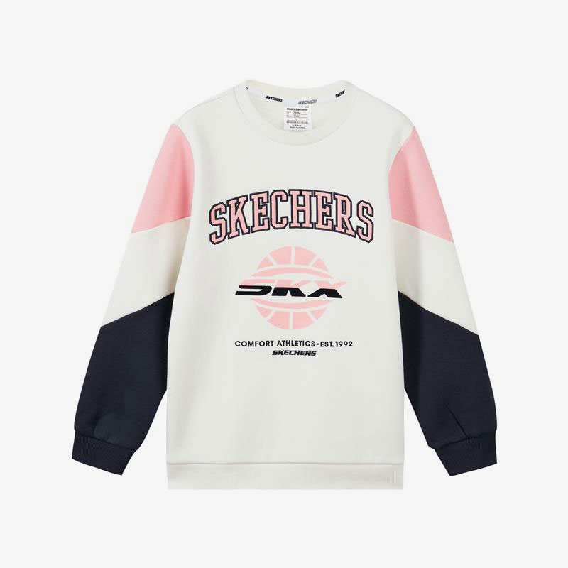 Skechers/斯凯奇正品当季新款女童圆领休闲印花卫衣套头衫