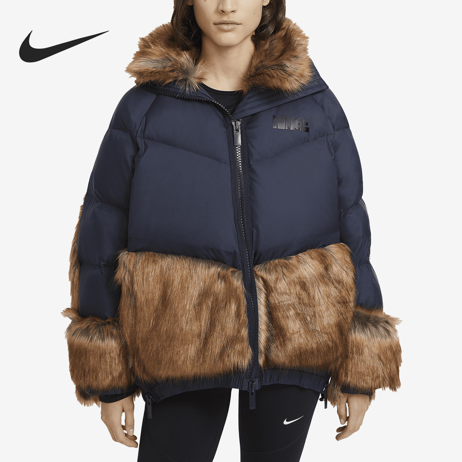 Nike/耐克正品 sacai 女子运动仿皮草连帽羽绒服CT3267-475