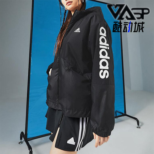 Adidas/阿迪达斯正品W LIN WB女士宽松经典连帽图案外套H07842