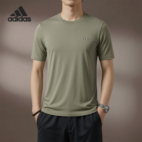 Adidas/阿迪达斯官方正品圆领宽松风男橄榄绿短袖休闲T恤KQ5316