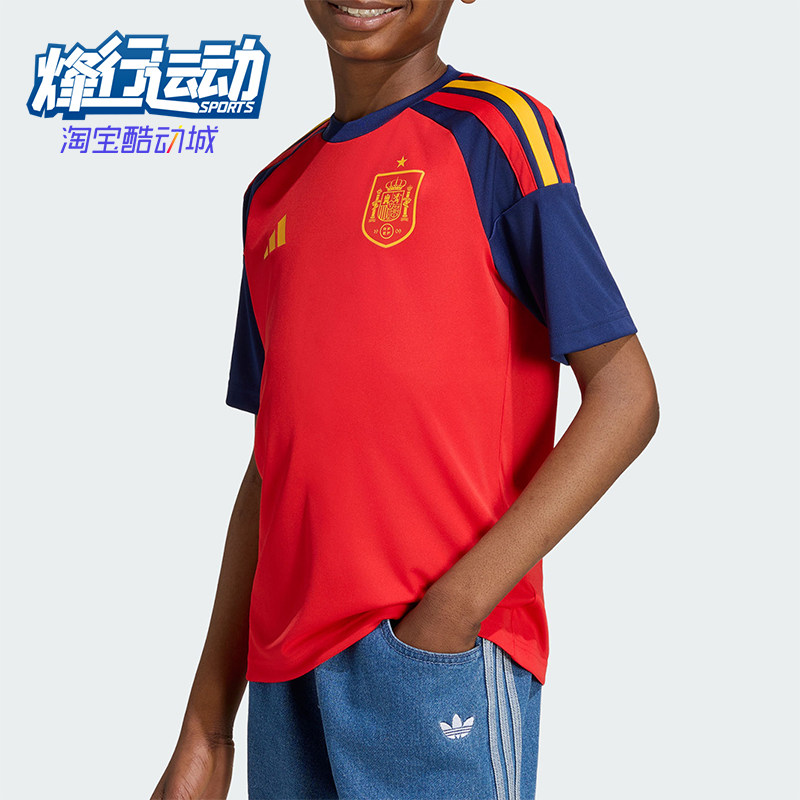Adidas/阿迪达斯正品夏季大童休闲圆领训练足球球衣短袖T恤JZ5755