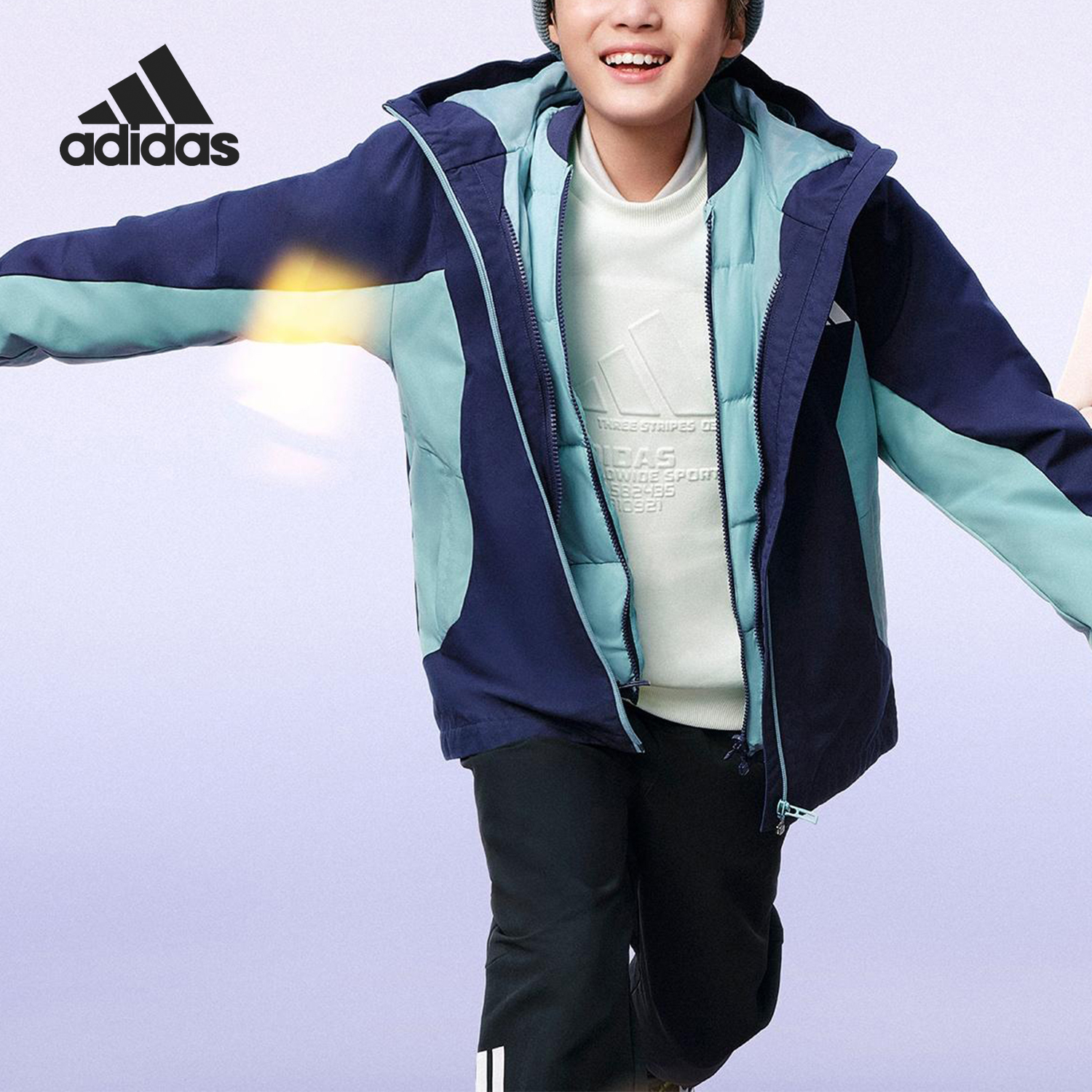 Adidas/阿迪达斯正品2025秋冬款儿童拼接保暖羽绒服KC5922