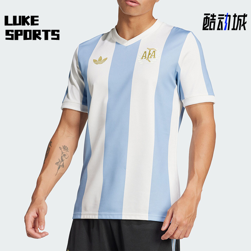 阿迪达斯男士透气条纹训练短袖