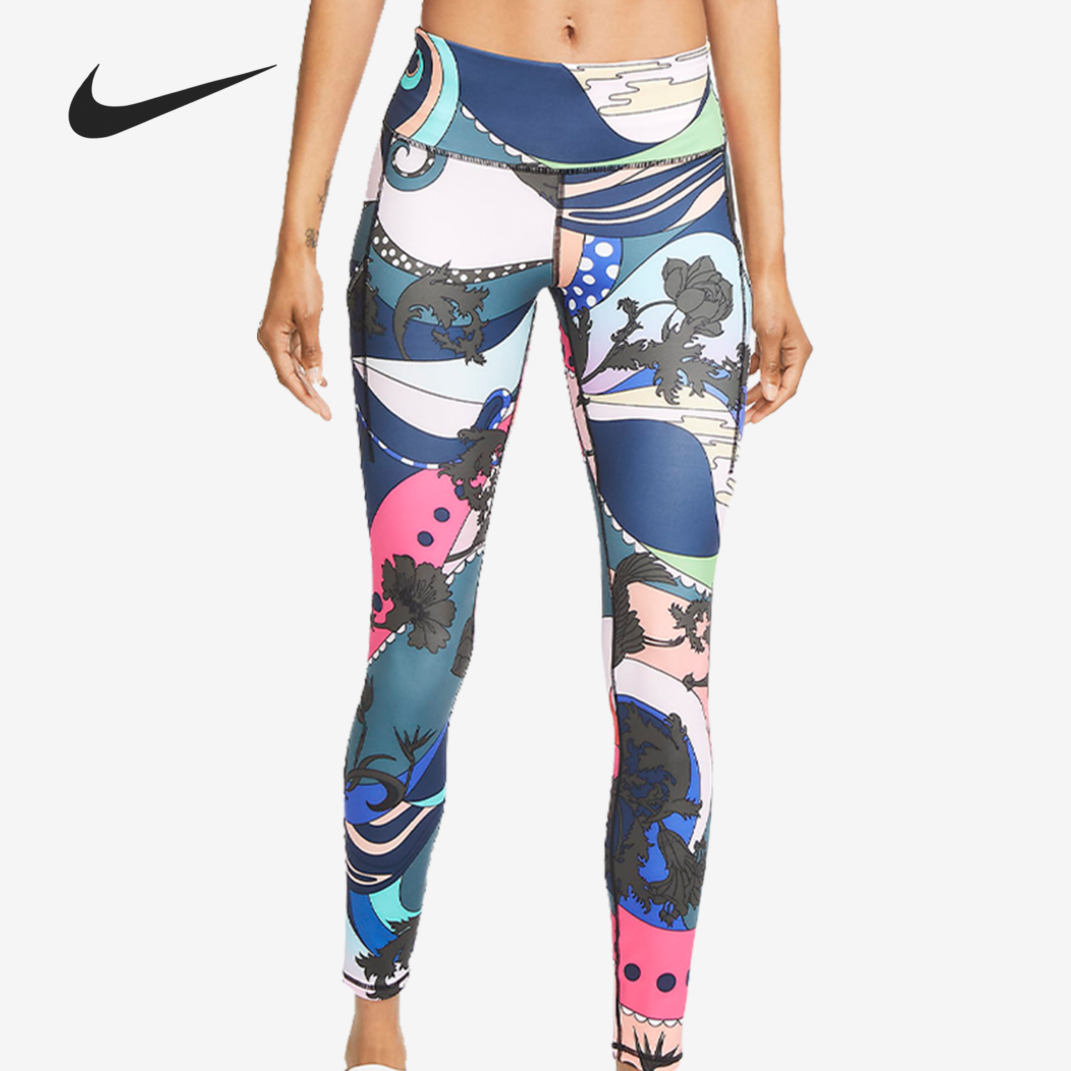 NIKE/耐克正品女子印花训练健身跑步运动弹力紧身长裤 CU3094