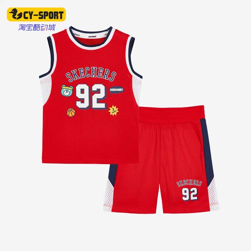 Skechers/斯凯奇正品夏季新款透气背心小童运动套头套装L222B076
