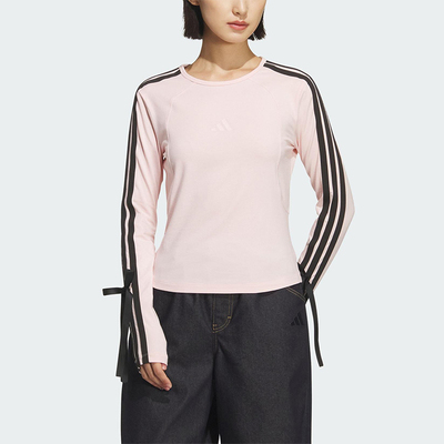 Adidas/阿迪达斯正品2025女士针织时尚三条纹修身运动T恤KG3860