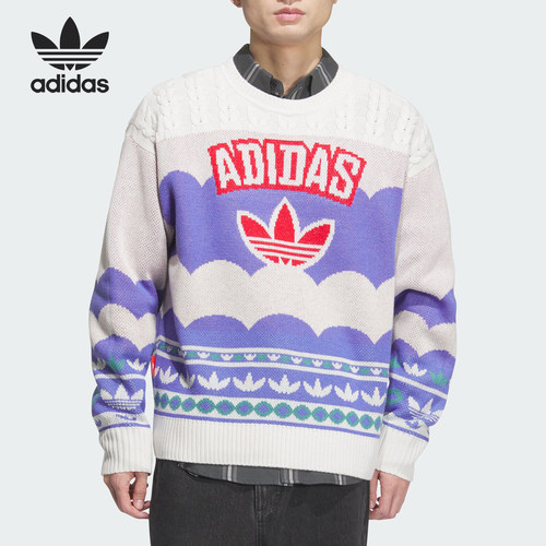 Adidas/阿迪达斯正品三叶草男女款宽松圆领套头毛衣JL8366