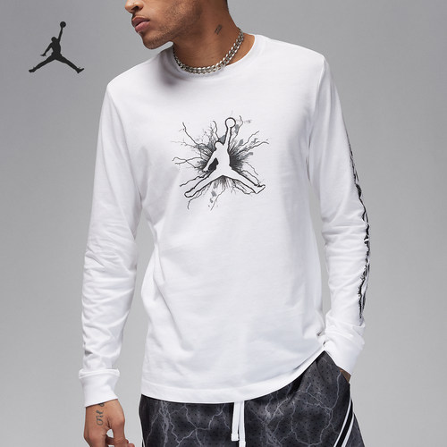 Nike/耐克正品JORDAN男士印花休闲圆领针织长袖T恤FN5973-100