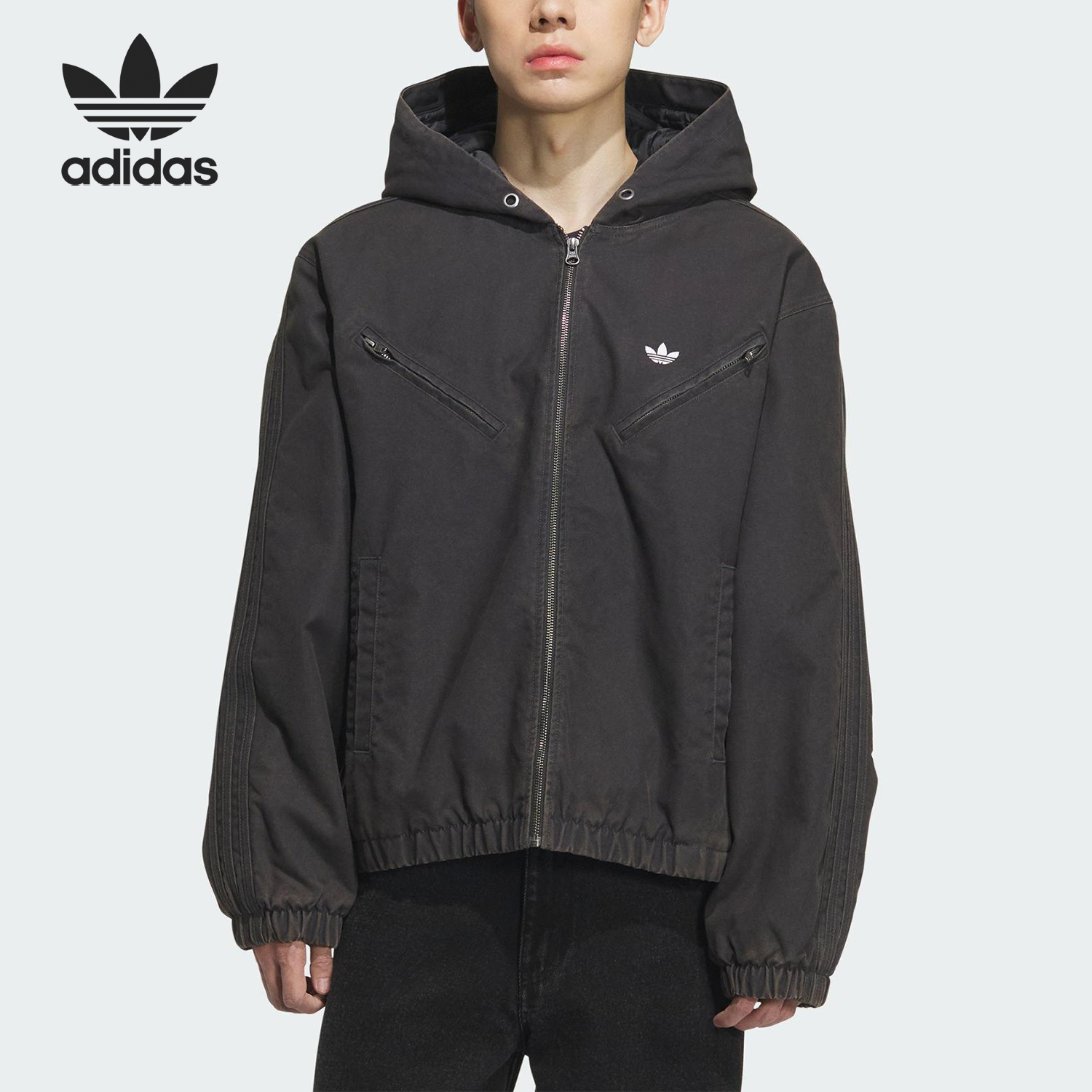 Adidas/阿迪达斯官方正品三叶草男女连帽运动宽松保暖外套KC2640