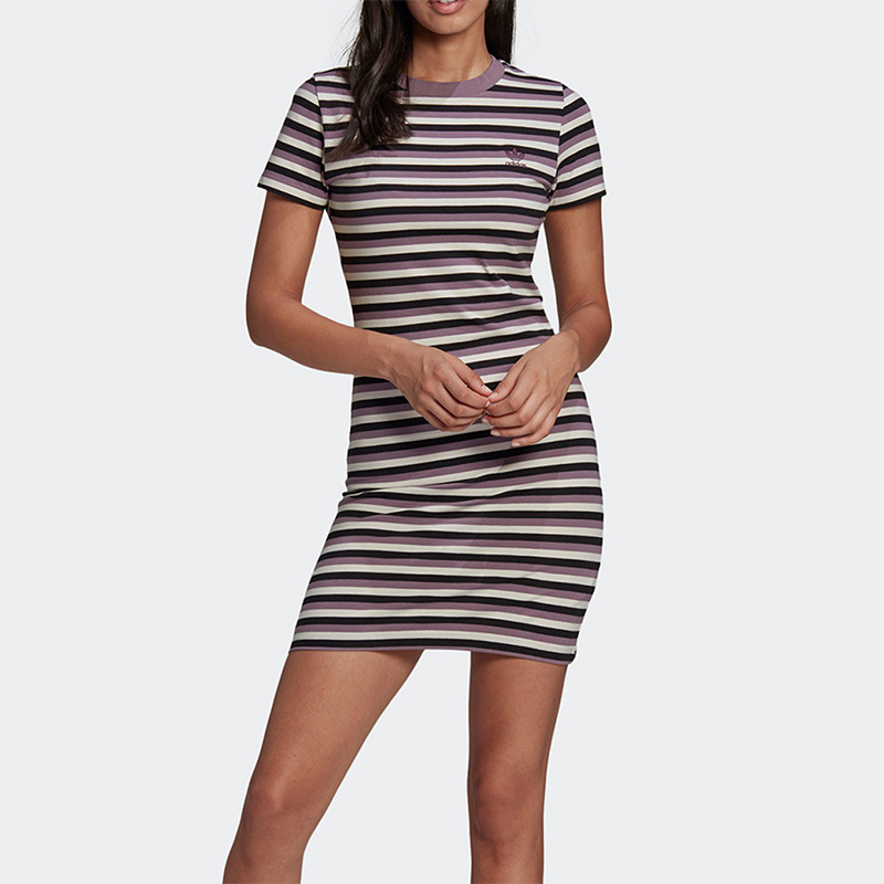 Adidas/阿迪达斯正品三叶草女士紧身条纹时尚休闲连衣裙GU2998