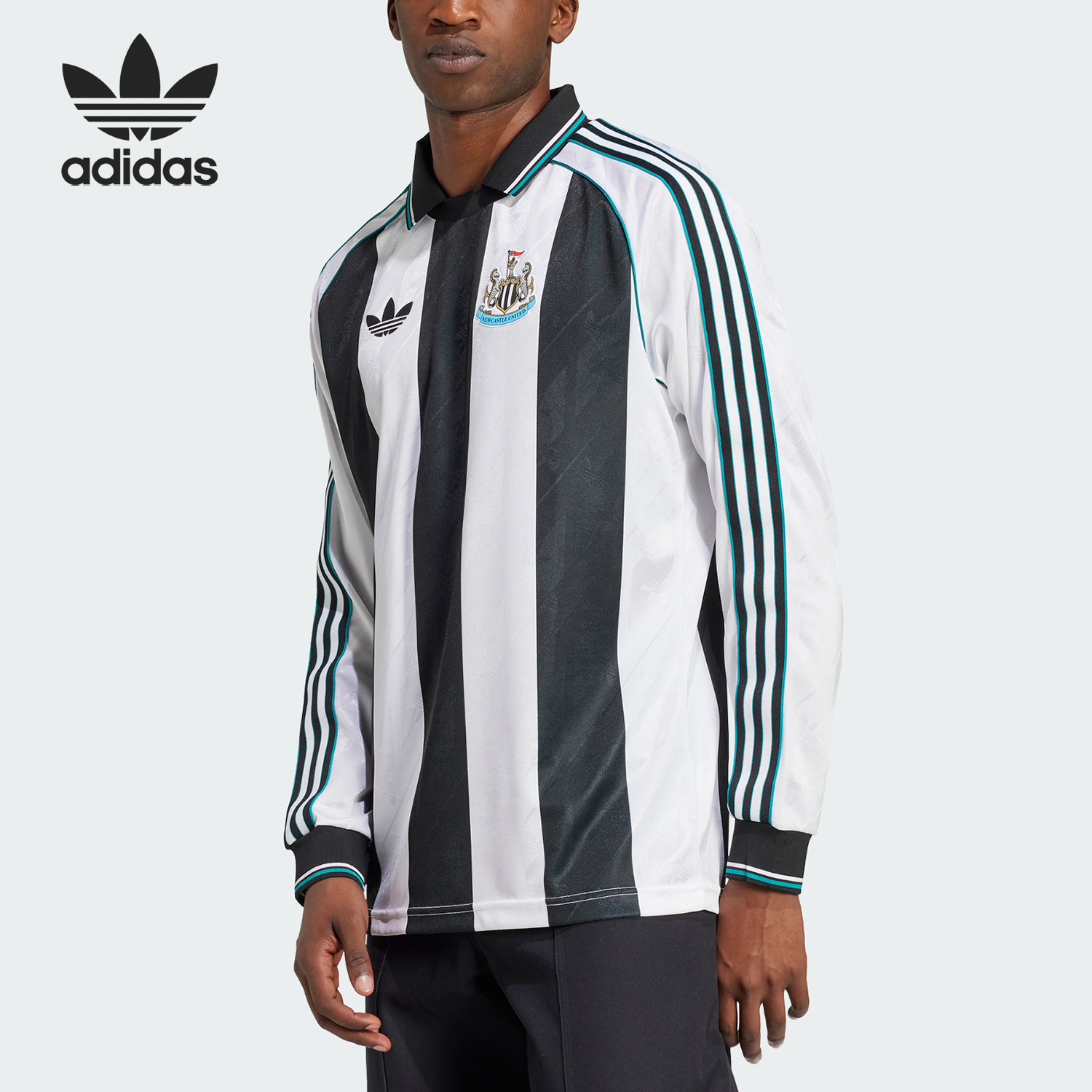 Adidas/阿迪达斯官方正品三叶草男士翻领足球条纹训练T恤IX5156