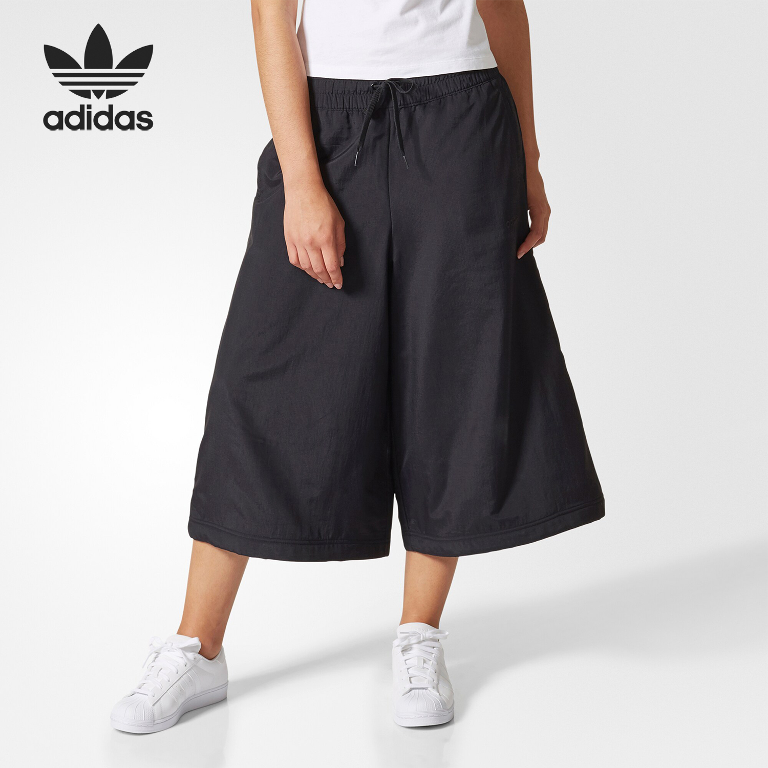 Adidas/阿迪达斯正品 三叶草女子运动休闲舒适阔腿中长裤 BR0291
