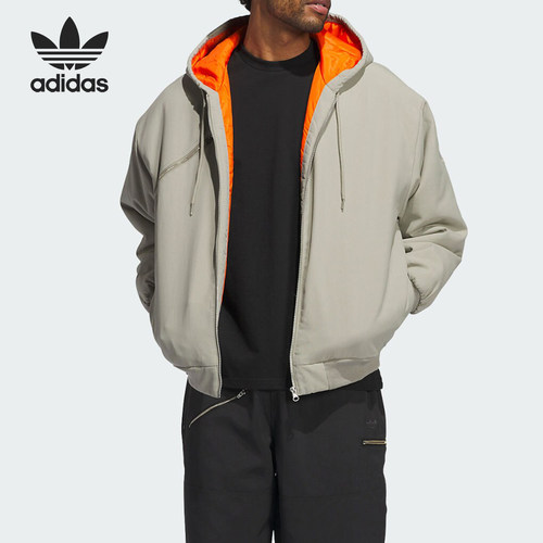 阿迪达斯男士拼接连帽保暖棉服