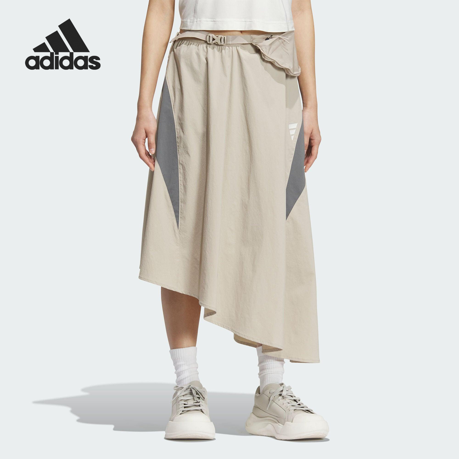 Adidas/阿迪达斯官方正品新款女士可调节腰带拼接半身裙KB3651