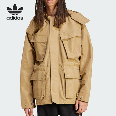 Adidas/阿迪达斯官方正品三叶草男士口袋梭织连帽工装外套IY8123