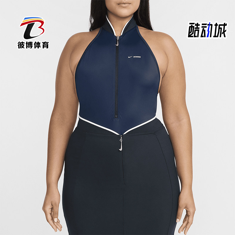 耐克女士透气休闲立领连体泳衣