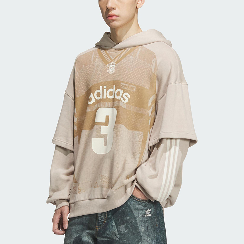 Adidas/阿迪达斯正品三叶草男士运动连帽假两件针织套头衫KC2608